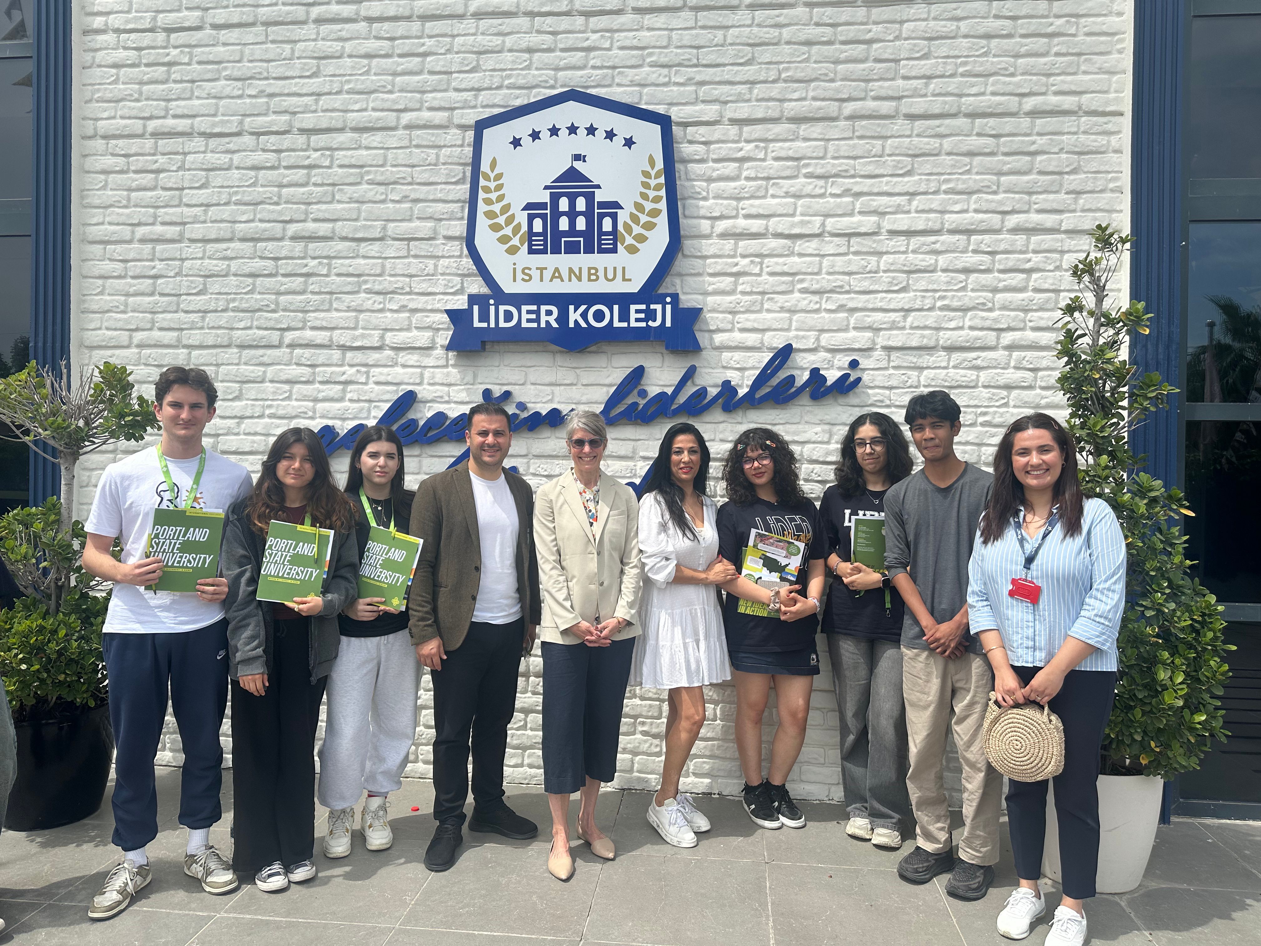 Karin with students at a Turkish High School